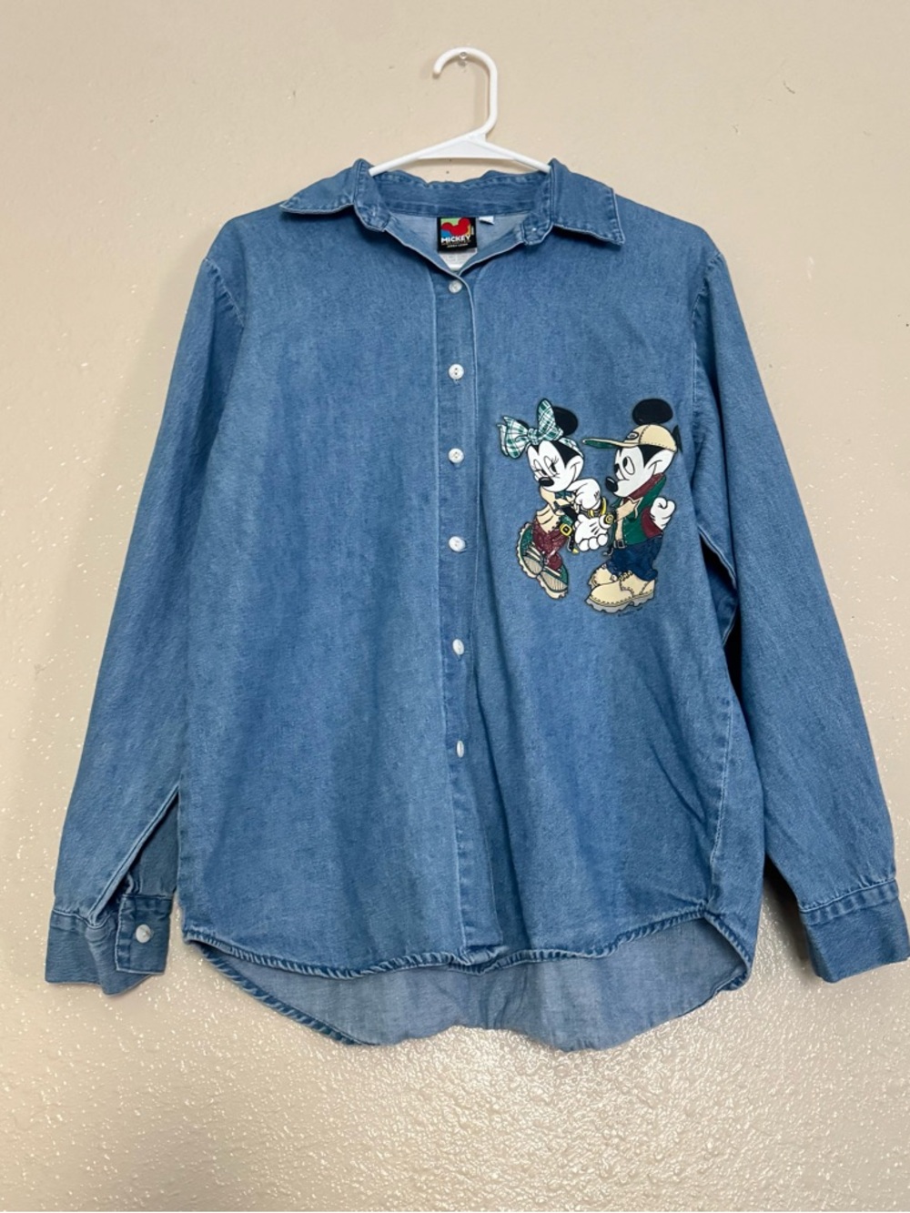Disney Vintage Mickey Minnie Mouse Chambray Button Down Shirt